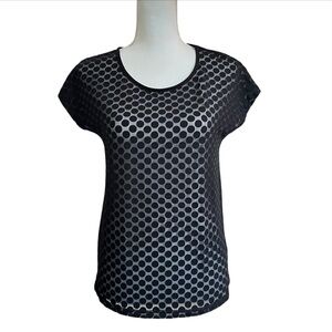 Nümph Black Sheer Polka Dot Short Sleeve Top - Size XS